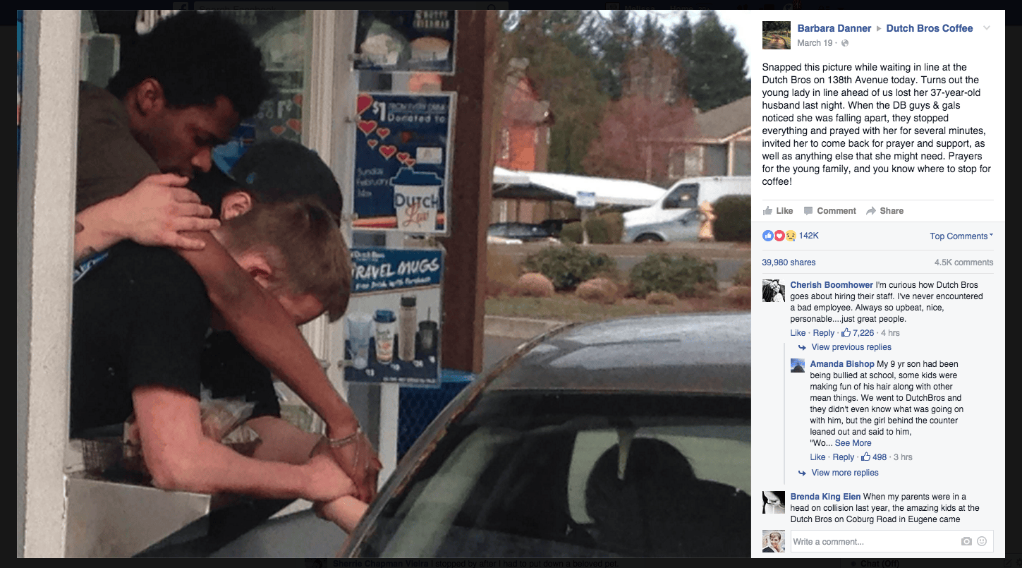 Dutch Bros employees pray for grieving widow at drive-thru