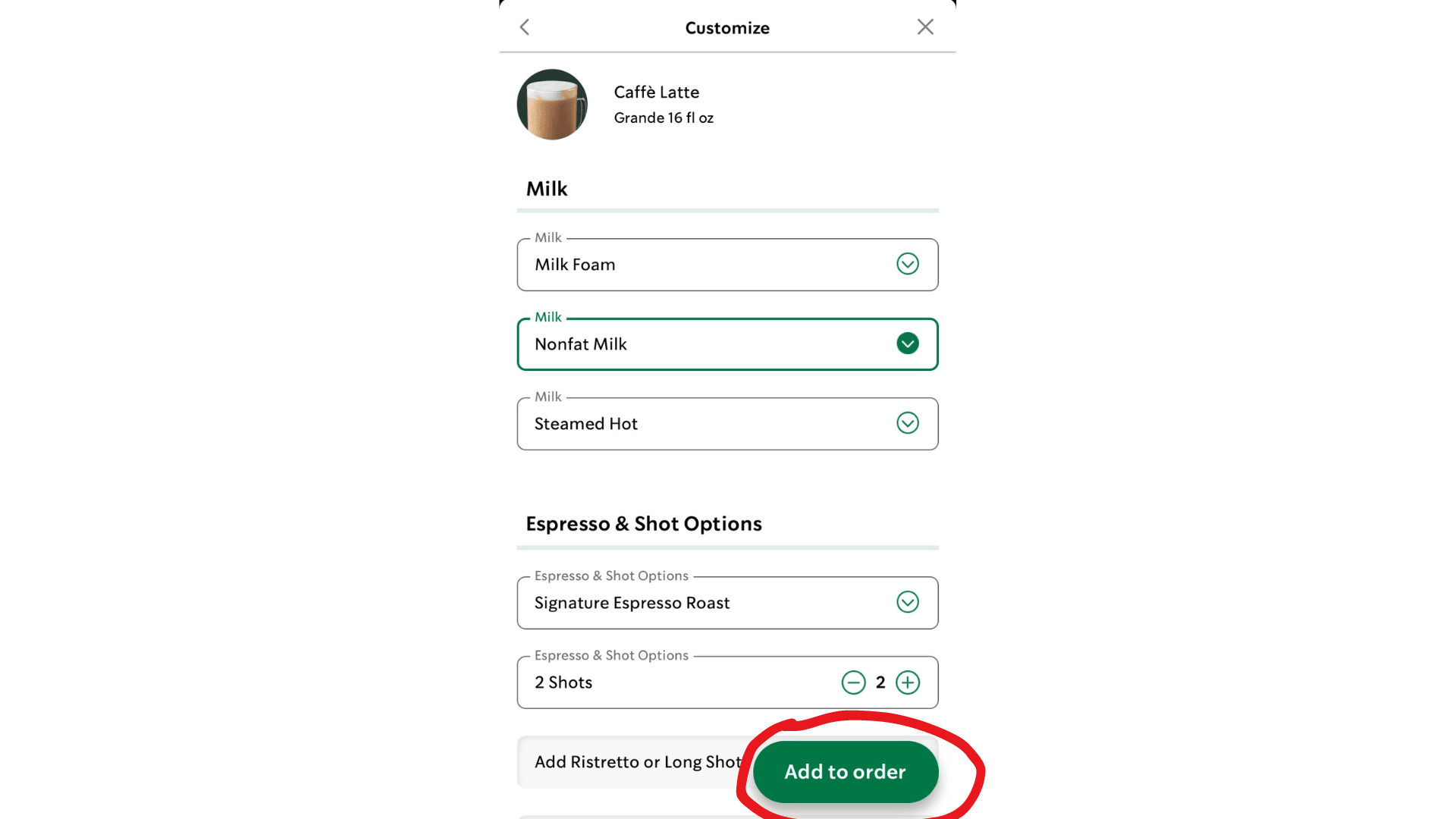 starbucks app add to order