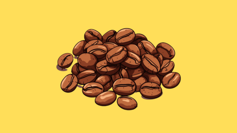 cartoon clump of coffee beans yellow background