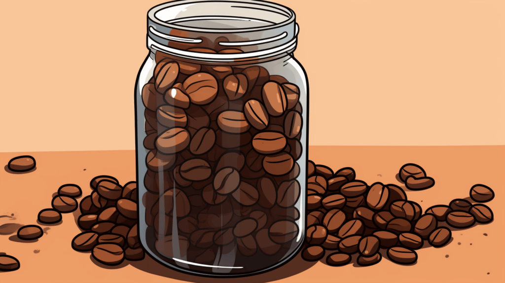 coffee beans in mason jar and spilling onto table