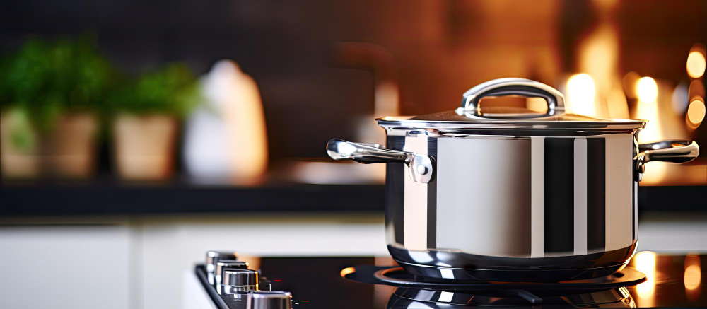 Stainless steel pot on a stove top