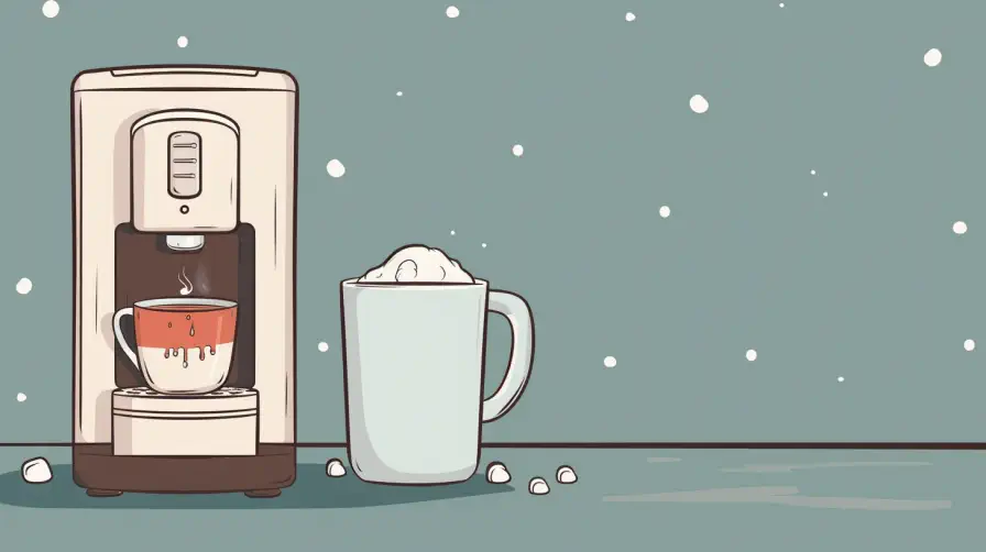 keurig machine next to mug of hot chocolate